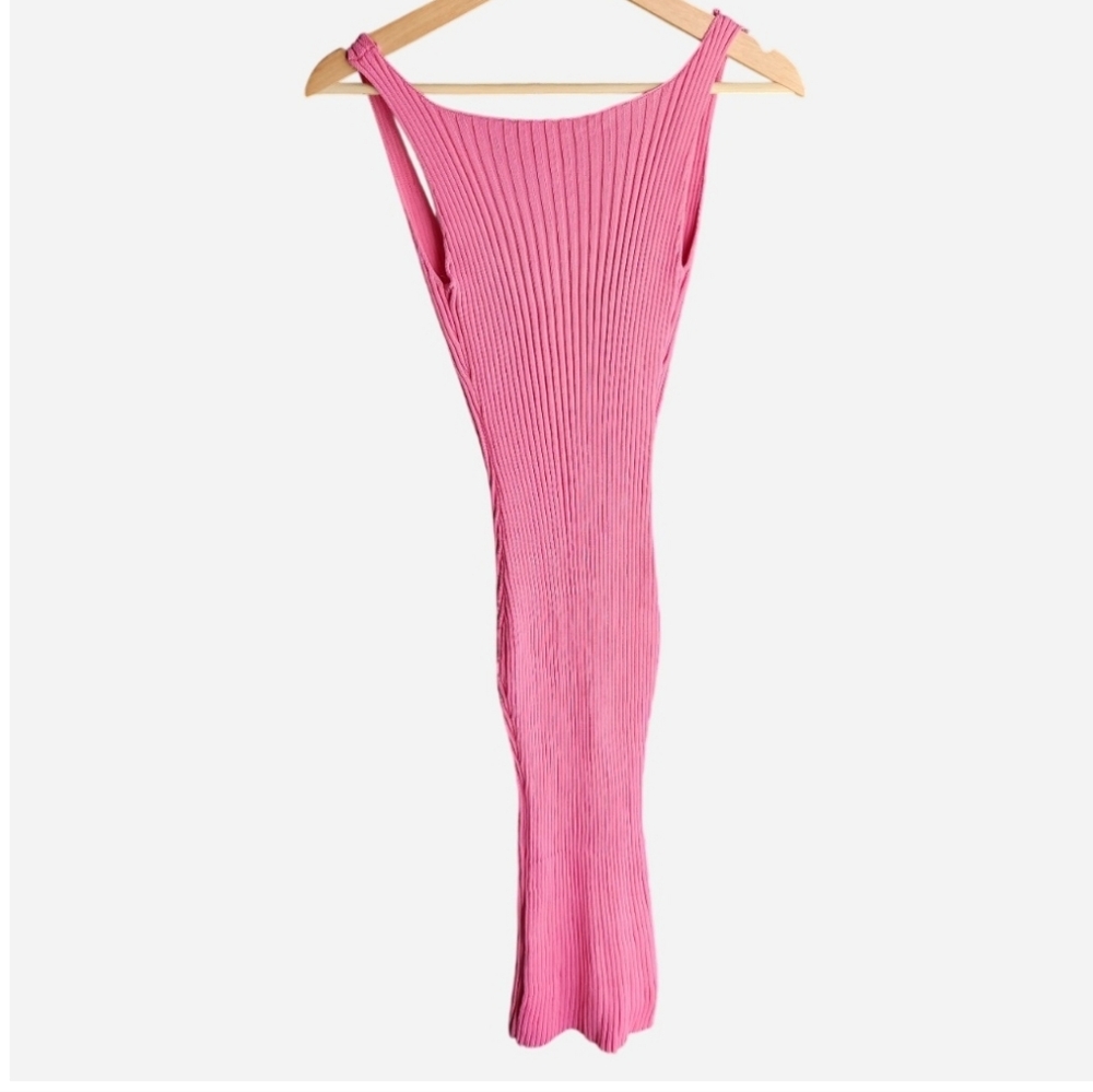 Hello Molly Hot Pink Ribbed Backless Midi Dress - Picture 5 of 8